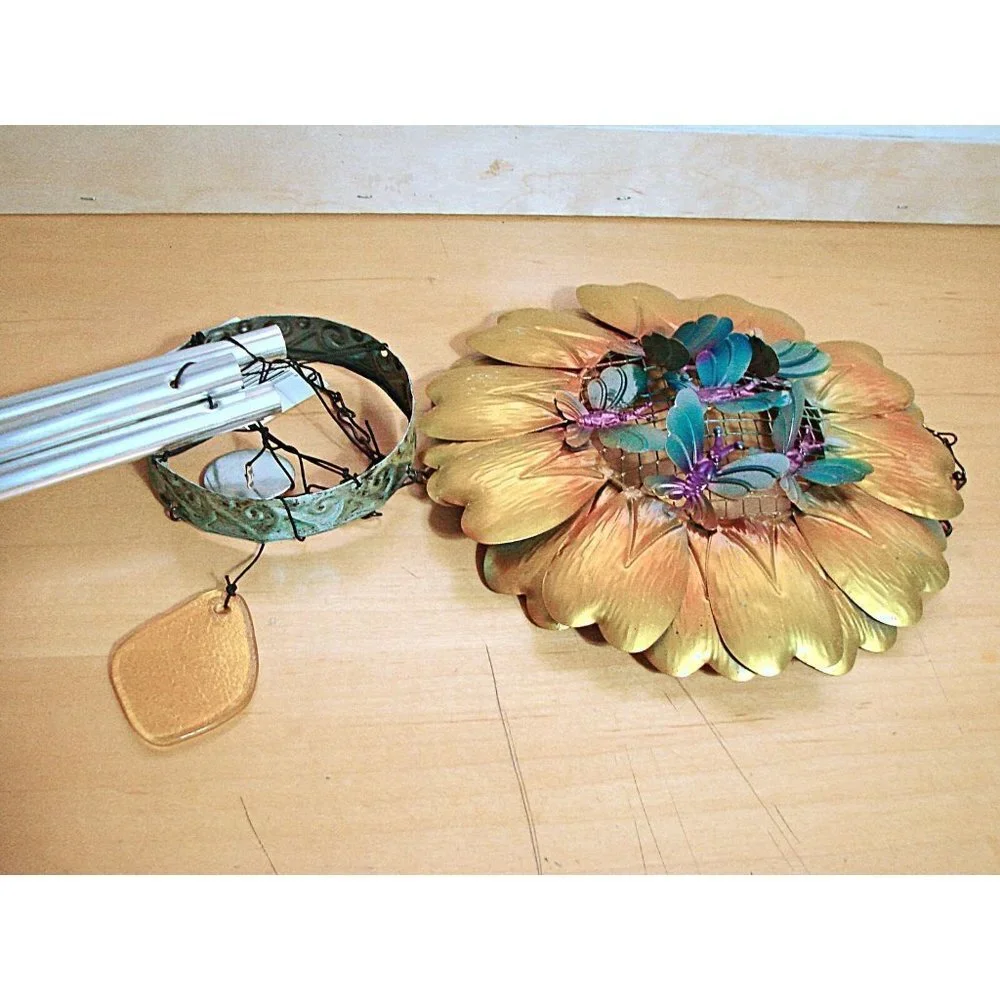 NEW True Living Outdoors Wind Chimes Multicolor Metal Floral Butterfly 26